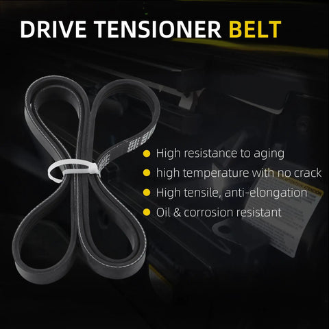 Smooth Drive Belt Tensioner Idler Pulley Kit For Toyota Camry 2010-2011 With 2.5L Gas Engine, focused view of drive tensioner belt.