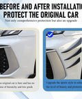 Before and after installation of Universal Car Spoiler Canards Kit Front Bumper Lip Splitter Set in Glossy Black on car bumper.