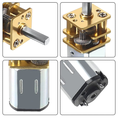 Close-up of Three Pack 12V 500 RPM N20 High Torque DC Gear Motor With 3mm Shaft, Metal Gearbox Micro Motor components.