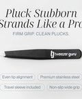 4 Piece Eyebrow Tweezers Set With Case Slanted And Pointed Precision Tweezers For Brows Facial Hair Splinters Ingrown Hairs Pro Level Kit For Men And Women, black slanted stainless steel tweezer