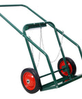 Heavy Duty 440 Lbs Welding Cylinder Cart With 10 Inch Solid Rubber Wheels Dual Oxygen And Acetylene Tank Dolly Removable Steel Cart For Secure Gas Cylinder Transport And Storage Green, side view