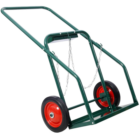 Heavy Duty 440 Lbs Welding Cylinder Cart With 10 Inch Solid Rubber Wheels Dual Oxygen And Acetylene Tank Dolly Removable Steel Cart For Secure Gas Cylinder Transport And Storage Green, side view