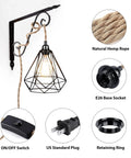 Plug In Hanging Pendant Light Kit With 20 Ft Cord 3 Bulbs E26 Socket Switch Industrial DIY Twisted Hemp Rope Overhead Lamp components