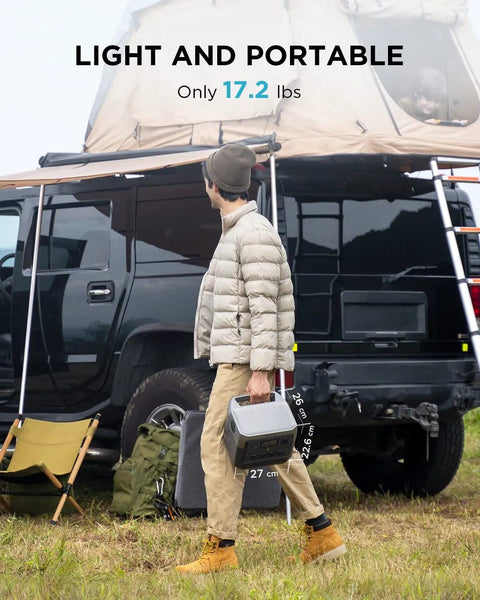 Person carrying River 2 Pro Portable Power Station With 768Wh LiFePO4 Battery 70 Minutes Fast Charging 1600W Peak Output