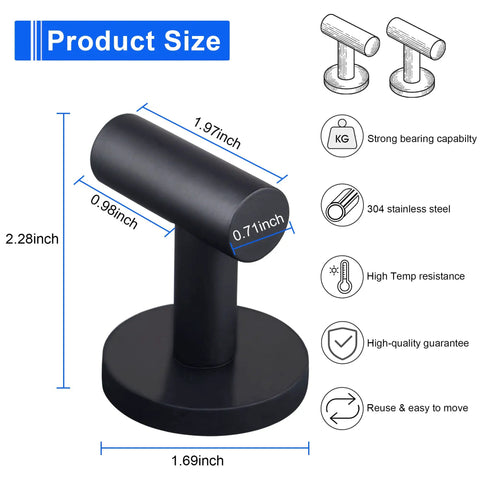 4 Pack Magnetic Coat Hooks With Rubber Coated Neodymium Magnets For Metal Surfaces Doors Refrigerators Grills Lockers And More Heavy Duty Hangers For Towels Coats Bags And Umbrellas, product size and features displayed