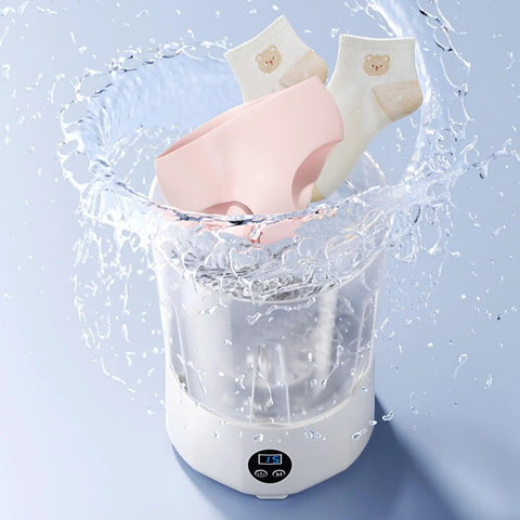 Portable Mini Sock Washing Machine Cordless Rechargeable Battery Power No Sweat Quick Clean Spot-On Stain Removal with socks and underwear.