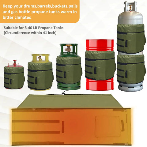 Propane Tank Heater Blanket With Digital Temperature Control And 24 Hour Timer UL Certified Safe Warmer showing various green sizes