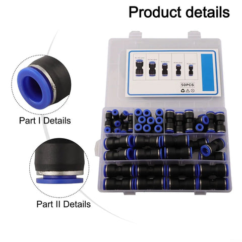 50 Piece Straight Push Connectors Kit With Quick Release Pneumatic Fittings For 4 To 12mm OD Tubing And Pu Plastic Air Hose Adapters, 50 pcs case