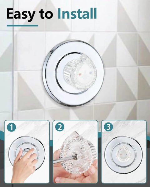 Replacement One Handle Tub And Shower Knob Kit Chrome Finish That Fits 96797 Chateau Trim shown in easy install steps