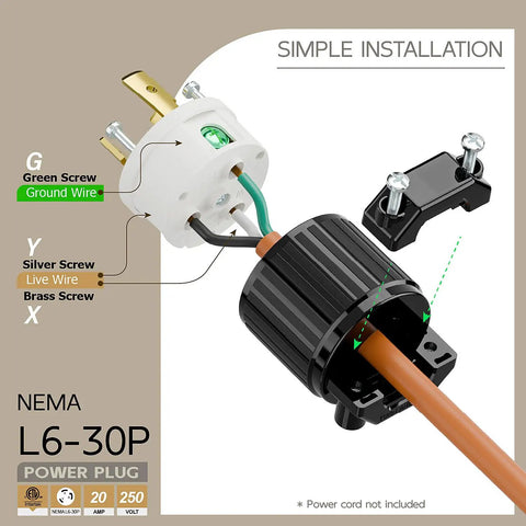 L16 30P Locking Power Plug 30A 480V Industrial Grade Built Tough Twist Lock Connector for 3 Pole 4 Wire Grounding ETL Listed Nylon PBT