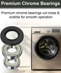 Heavy Duty Front Load Washer Bearing And Seal Kit components including chrome bearings and rubber seal near a washer.