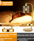 Gold Industrial Table Lamp Set With USB Port, Dope Stepless Dimmable Bedside Lamps beside sleeping child