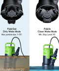 Two modes of the Three-Quarter HP Submersible Sump Pump Delivers Up To 3430 GPH For Quick Pool Draining, Dirty and Clean Water