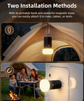 Rechargeable LED Camping Lantern With 6000mAh Battery Emergency Outdoor Tent Light shown with hook and magnetic base options