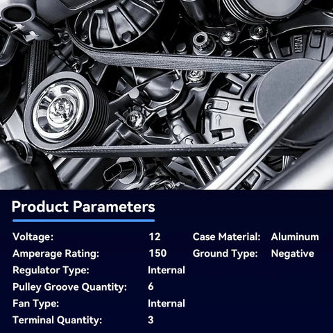 150 Amp High Output Alternator Replacement For Silverado 4.3L 5.3L 2014 2019 Tahoe Suburban 2015 2020 GMC Sierra 2014 2020 shown in engine with specs