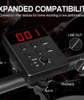 Close-up of drum module display on All In One Beginner Electric Drum Set With Four Quiet Eight Inch Pads, control buttons visible.