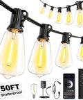 50 Foot Outdoor Waterproof String Lights With Bluetooth App And Remote Control Dimmable Brightness And Timed Modes To Create Lit Outdoor Vibes