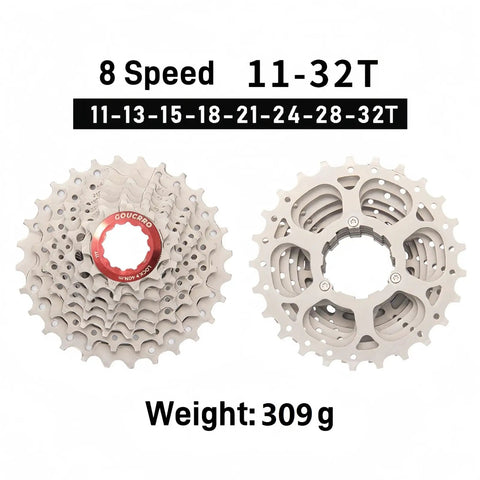 Beefed Up 8 Speed Bicycle Cassette 11-32T for Mountain Bike and Road Bicycle with Nickel Plated Steel Construction