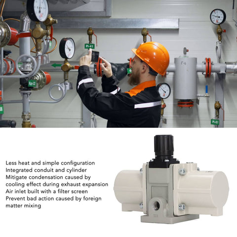 Technician adjusting Gas Booster Pump for Pneumatic Systems and Air Compressors, easy install, heavy duty pneumatic booster valve.