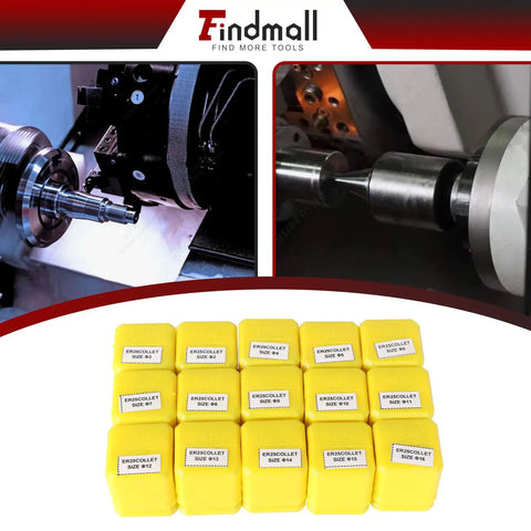 ER25 Collet Set 15Pcs Precision Spring Collet Chuck Kit for CNC Engraving Milling Lathe Tools displayed in yellow cases.