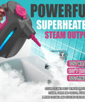Heavy Duty Handheld Steam Cleaner With Lockable Button And 11pcs Accessories, Unlimited Water For Continuous Steaming, Multi Purpose Machine Great For Car, Grout, Home Cleaning Tasks In Purple Color in action removing grime from a sink.