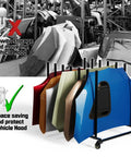 Heavy Duty Vehicle Hood Storage Cart With Six Hood Slots That Maximizes Space For Auto Shops, shown with stored hoods