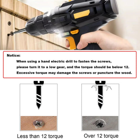 Instruction for using electric drill with Six Hundred Pieces M3 Black Wood Screws Set Handy Short Lengths 6mm 8mm 10mm 12mm