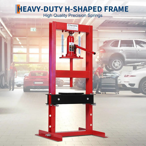 6 Ton Hydraulic Shop Press With Stamping Plates Four Hole Adjustable Height H Frame Dust Cover For Auto Repair And Metalworking Garage Use Red And Black Finish