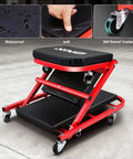Beefy Low Profile Rolling Folding Mechanic Creeper Seat With Six Swivel Casters And Heavy Duty Steel Frame on workshop floor