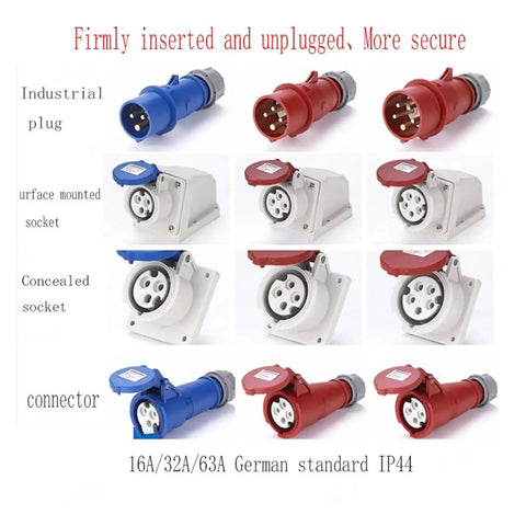 Industrial Waterproof Plug And Socket Connector With Surface Or Concealed Installation, 3 4 5 Hole Cores, 16A 32A, Built Tough