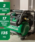 36V MultiVolt 2 Gallon Cordless Air Compressor On The Go Power For Pneumatic Finish Nailers And Tire Inflation Tool Body Only No Battery Included EC36DAQ4 with green tank and pressure gauge