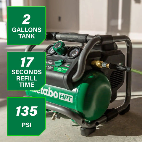 36V MultiVolt 2 Gallon Cordless Air Compressor On The Go Power For Pneumatic Finish Nailers And Tire Inflation Tool Body Only No Battery Included EC36DAQ4 with green tank and pressure gauge