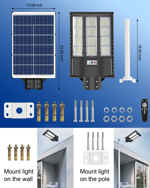 Super Bright 1000W Solar Street Lights Outdoor 100000LM Waterproof Dusk To Dawn With Motion Sensor And Remote LED Security Lighting