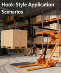 Compact Foldable Electric Stacker With 1543 Lbs Lifting Capacity, Articulated Boom Forklift For Tight Spaces lifting a pallet in a warehouse.