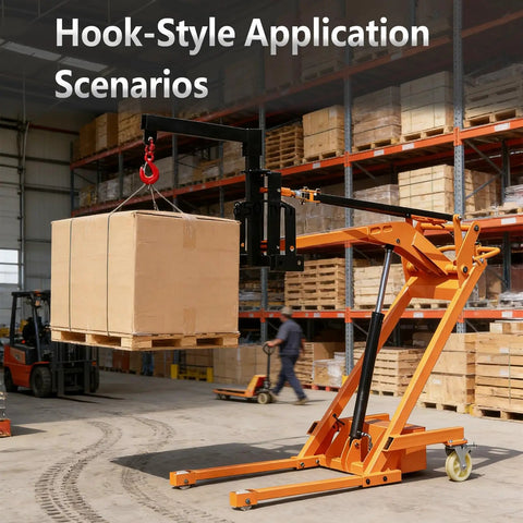 Compact Foldable Electric Stacker With 1543 Lbs Lifting Capacity, Articulated Boom Forklift For Tight Spaces lifting a pallet in a warehouse.
