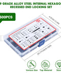 500 Piece Black Alloy Steel Set Screw Kit With Twenty Five Sizes Metric And SAE For Bathroom Fixtures And Door Handles