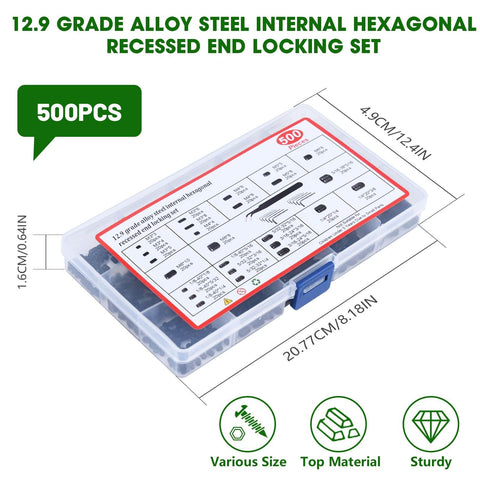500 Piece Black Alloy Steel Set Screw Kit With Twenty Five Sizes Metric And SAE For Bathroom Fixtures And Door Handles