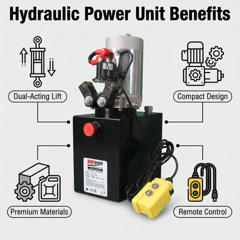 Hella Smooth Double Action Hydraulic Pump With 6 Quart Tank And 12 Volt Dc Electric Hydraulics Sae 6 Fittings Dump Trailer Lift Car Loading Kit Heavy Duty Power Unit Built Damn Tough