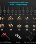 Rivet Nut Tool Kit For Drills And Ratchets, Cordless Drill Adapter, Pro Grade Labor Saving Rivnut Tool With 10 Mandrels And 50 Rivet Nuts, Rugged Carrying Case, Built Tough For Cars, Bikes And DIY Projects, showing components and accessories.