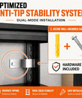 Heavy Duty Garage Shelving System With 3000 Lbs Total Capacity, beefy adjustable metal rack anti-tip wall anchor detail