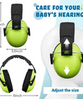 Three Pack Kids Ear Muffs Noise Canceling Headphones 26dB Adjustable Ear Protection Green showing size and adjustability