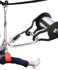 Heavy Duty Slack Line Pulley With Five Bearing Steel Rollers Delivers Ultra Smooth Glide 400 Lb Capacity shown in use