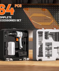 Cordless Drill Kit With Half Inch Metal Keyless Chuck, 443 Inch Pounds Torque, 2.0Ah Battery, 64 Piece Home Tool Set