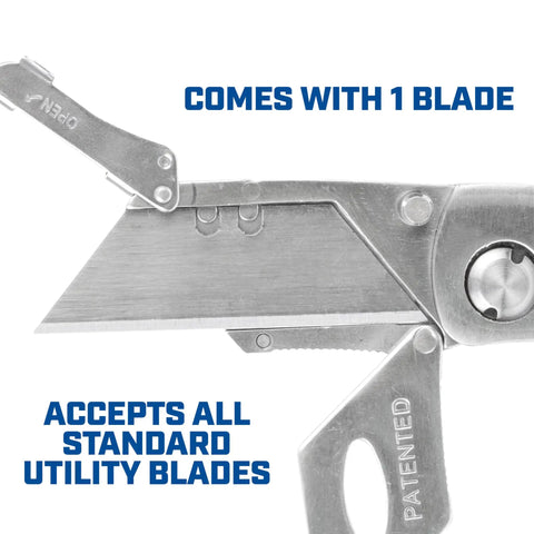 Heavy Duty Hardwood Folding Utility Knife With Foolproof Quick Swap Blades And Grip Tight Lock Back Design, stainless steel blade and quick swap feature.