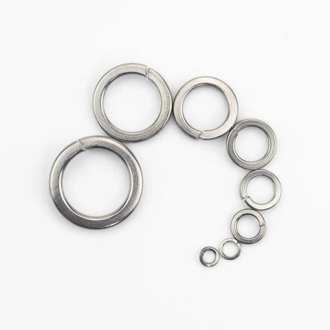 Roughneck 304 Stainless Steel Spring Lock Washer Assortment Kit shows assorted sizes from M2 to M12 for rust-free applications.