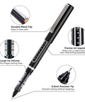 Rollerball Pens 0.5 Mm Fine Tip Black Ink 12 Pack, Smooth Glide And Skip Free Writing With Stainless Steel Needle Tip And Tungsten Carbide Ball, Best For Notes, Signatures, Sketches, And All Day Use, showing clip, ink regulator, and precision tip