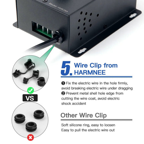 AC Motor Speed Controller 110-120V 10A Rated 15A Max With LED Display Black Matte Metal Shell showing wire clip installation