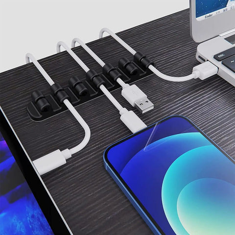 Upgraded Silicone Cable Clips Holder Self Adhesive Cord Management Organizer for Desktop in use with USB cables
