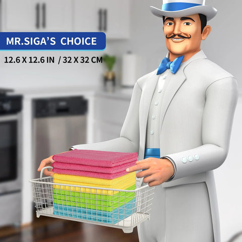MR.SIGA microfiber cleaning cloths, 12-pack, 12.6 x 12.6 in, multicolor cloths in a basket