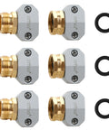 All Metal Garden Hose Repair Kit With Aluminum Mender Connectors And Zinc Clamps For Five Eighths And Three Quarters Inch Hoses, Reusable Male And Female End Fittings, Built Tough Leak Proof, Includes 3 Sets displayed